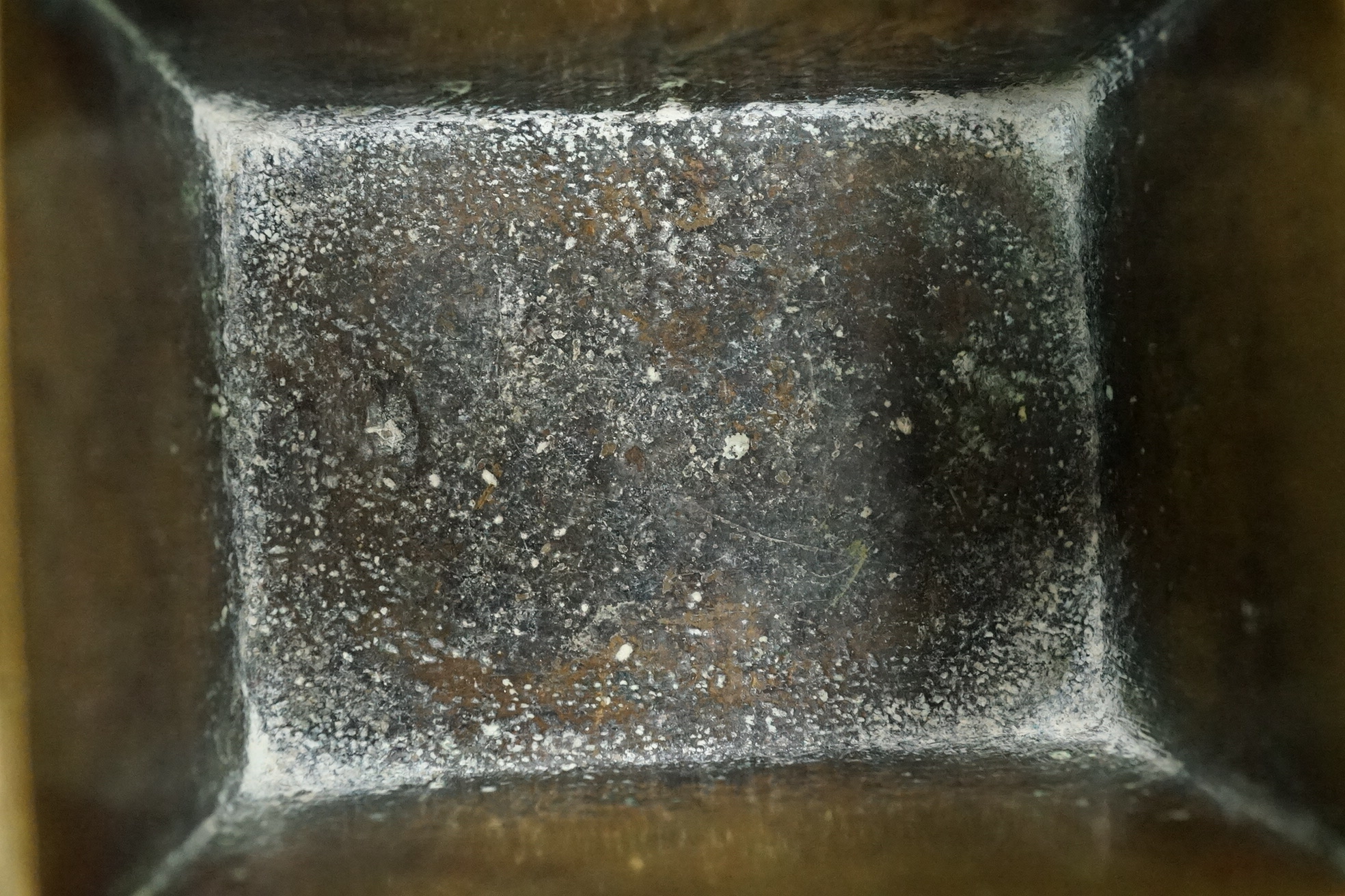 A Chinese bronze rectangular censer, fangding, Xuande mark, 18th century